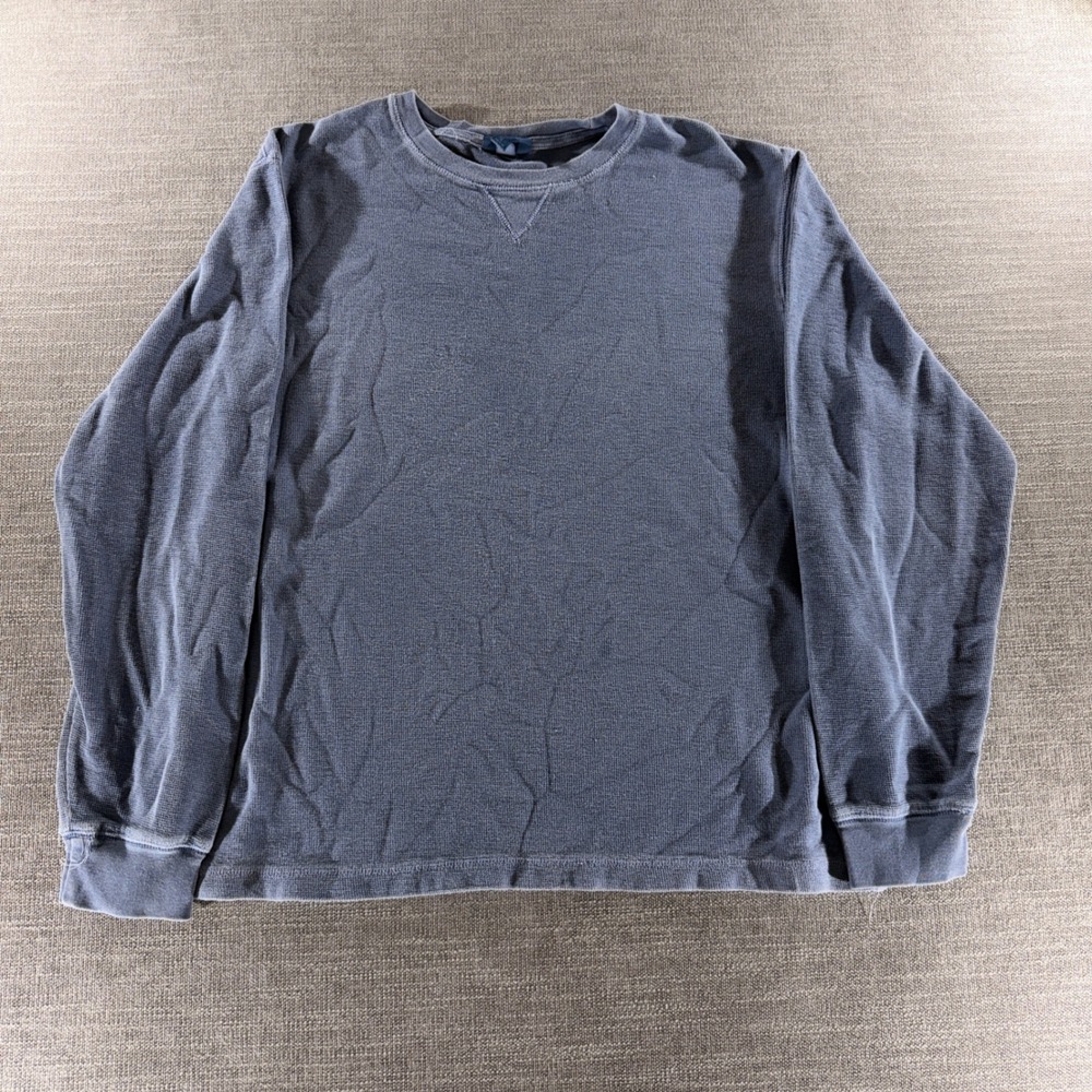Breakwater Thermal Shirt Mens Large Blue Excellent Waffle Knit Long Sleeve Crew